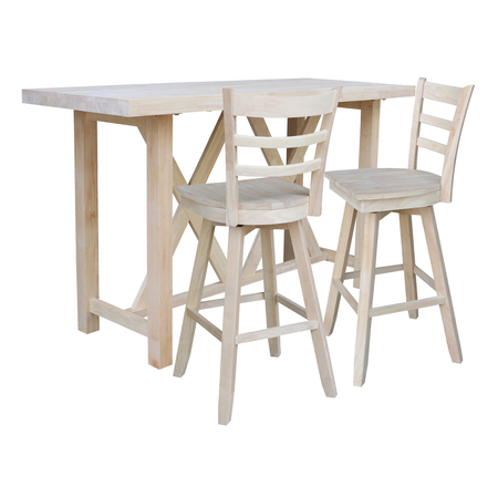 INTERNATIONAL CONCEPTS Bar Height Table With 2 Ladder Back Swivel Bar Stools - 30 in. Seat Height K-7228-42-S6173SW-2